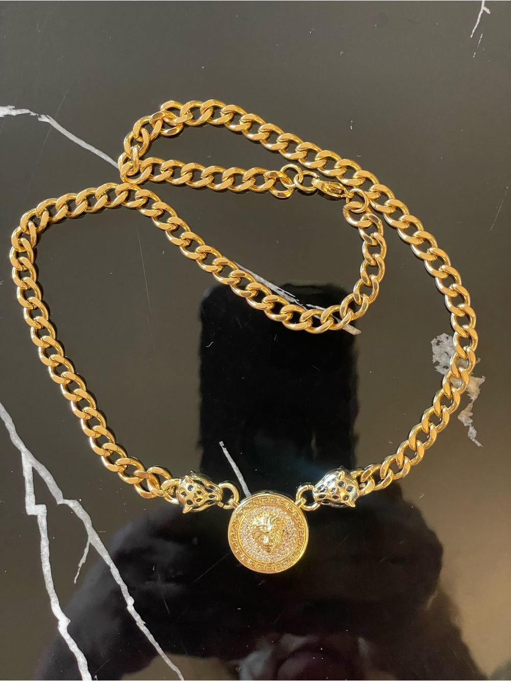 Gold plated Medallion lion Chain Necklace - Women Jewelry